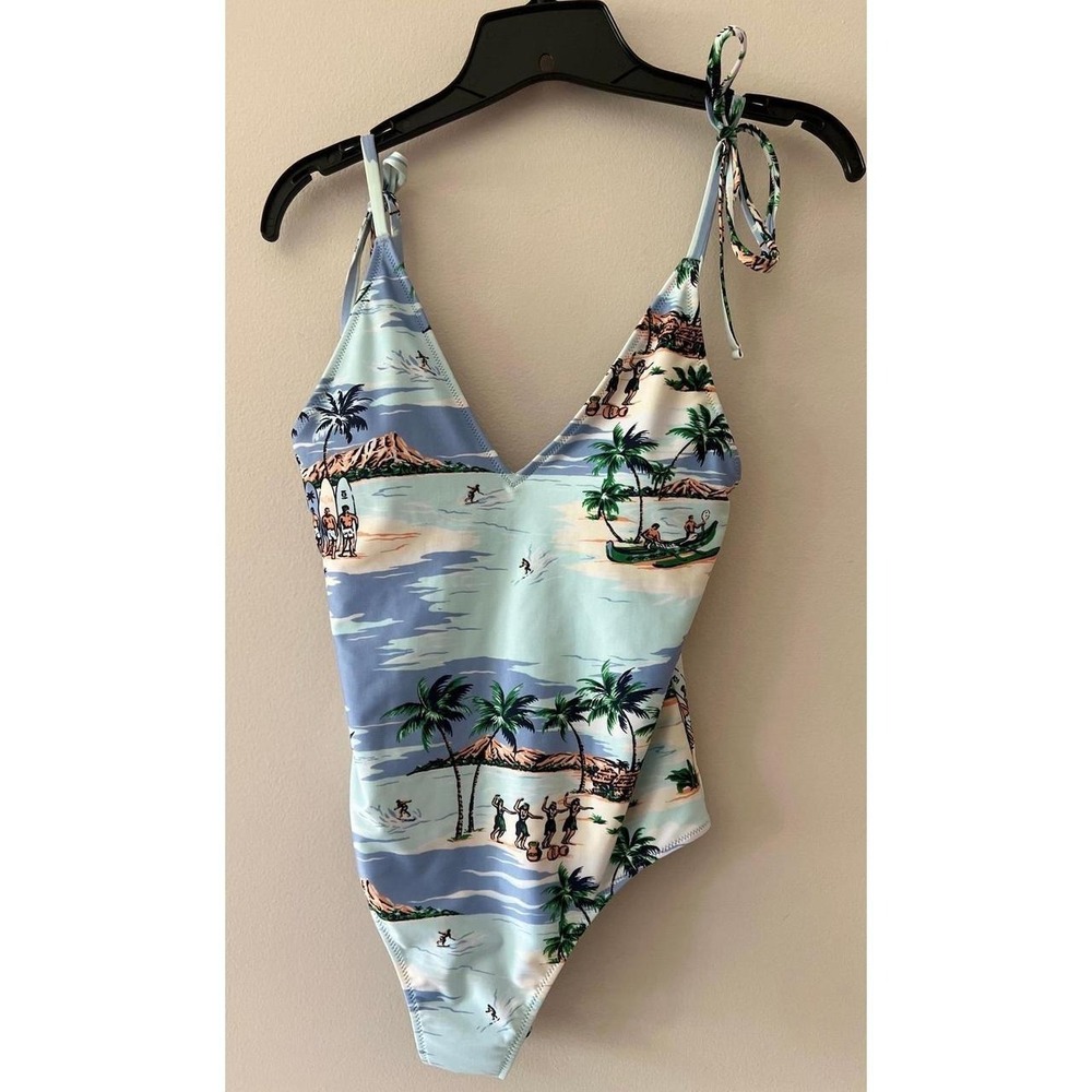 Aerie V One Piece Swimsuit Sunfade Teal Size Small NWOT